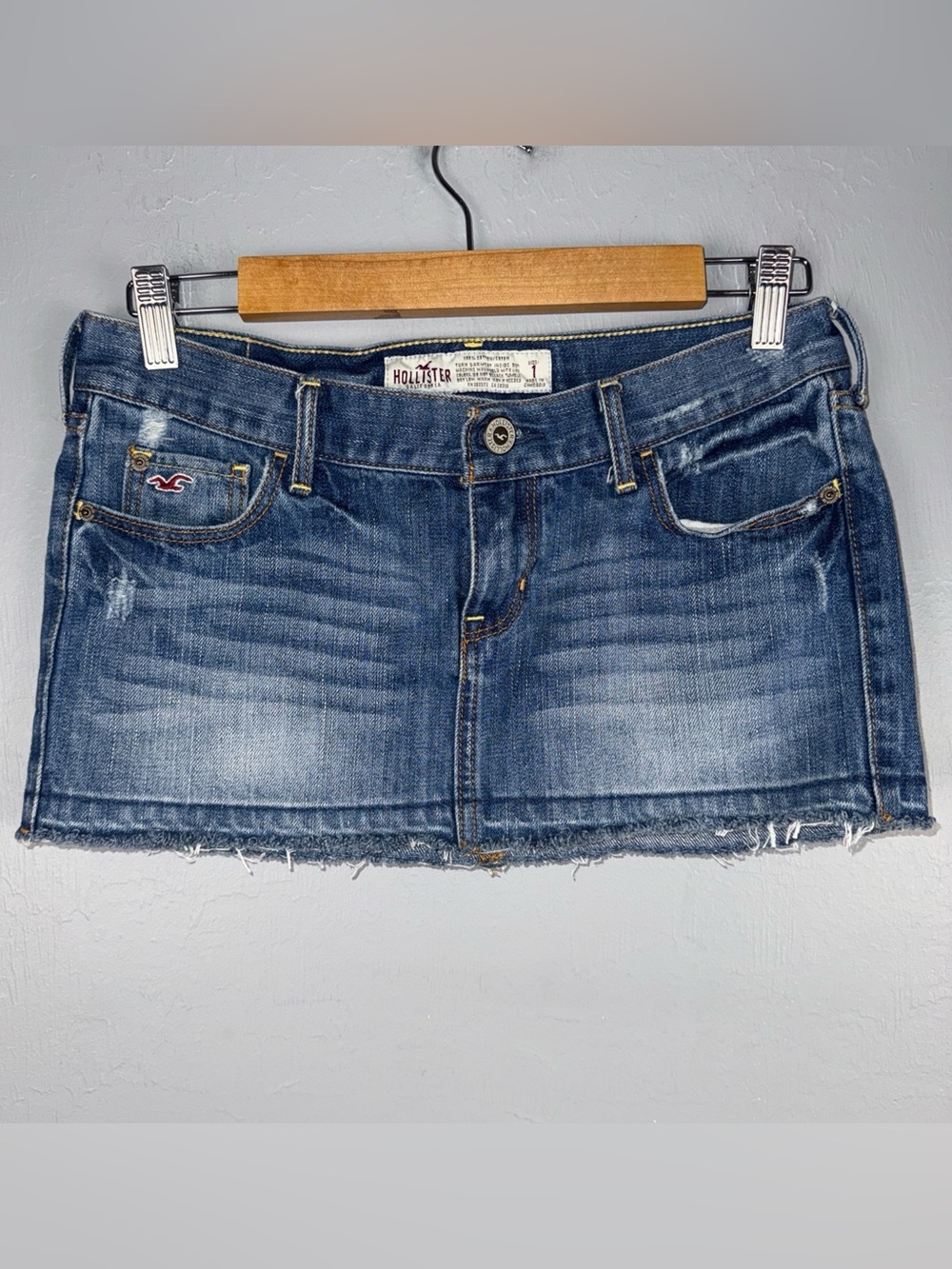 Hollister Denim Micro Mini Skirt Women's 1 Blue Low Rise Distressed Y2K Retro